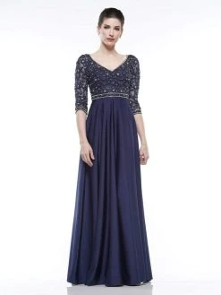 Marsoni By Colors - MV1016 Beaded V Neck A-Line Faille Gown 10 Marsoni By Colors - MV1016 Beaded V Neck A-Line Faille Gown