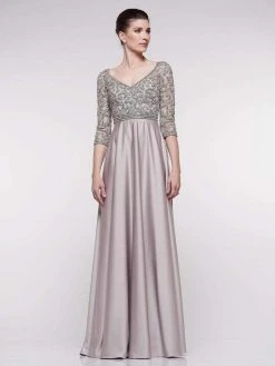 Marsoni By Colors - MV1016 Beaded V Neck A-Line Faille Gown 12 Marsoni By Colors - MV1016 Beaded V Neck A-Line Faille Gown