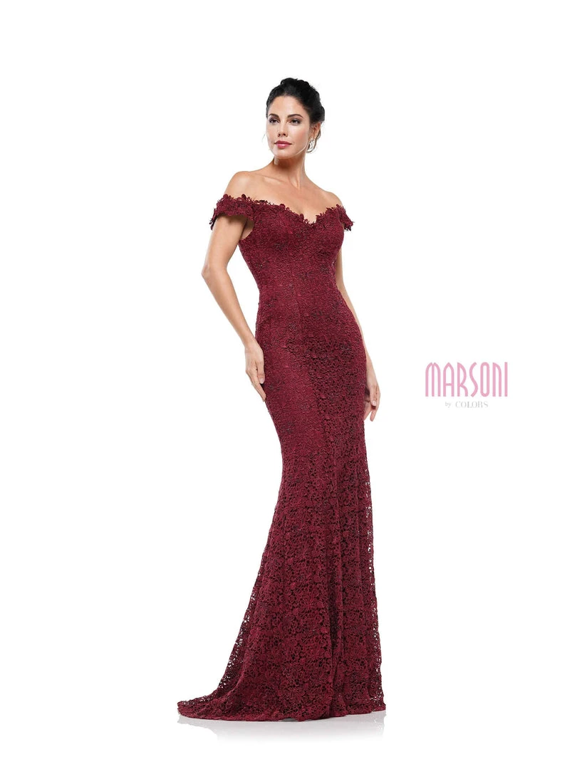 Marsoni By Colors - Off Shoulder Sheath Lace Gown M221 - 1 Pc Wine In Size 8 Available Formal Gowns 3 Marsoni By Colors - Off Shoulder Sheath Lace Gown M221 - 1 Pc Wine In Size 8 Available Formal Gowns