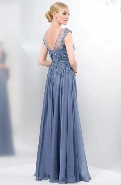 Marsoni By Colors - Romantic Lace Illusion Evening Gown M116 - 1 Pc Slate Blue In Sizes 8 Available Formal Gowns