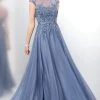 Marsoni By Colors - Romantic Lace Illusion Evening Gown M116 - 1 Pc Slate Blue In Sizes 8 Available Formal Gowns