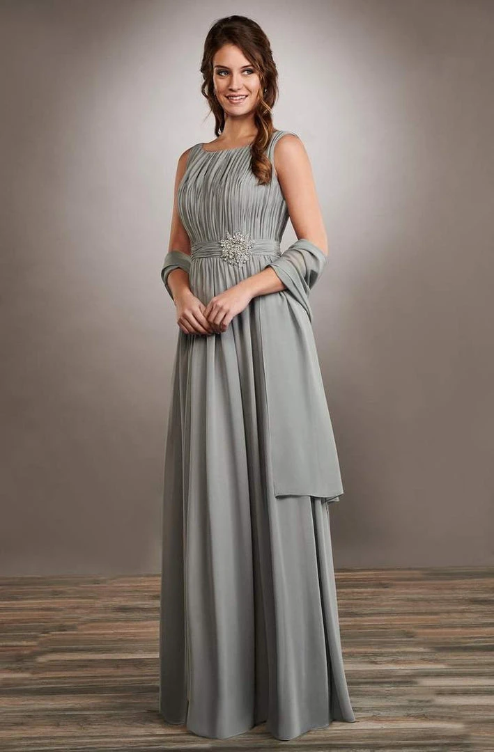 Formal Gowns Mary's Bridal - Beaded Bateau Chiffon A-Line Gown MB8064 - 1 Pc Dark Platinum In Size 8 Available 3 Formal Gowns Mary's Bridal - Beaded Bateau Chiffon A-Line Gown MB8064 - 1 Pc Dark Platinum In Size 8 Available