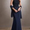 Mary's Bridal - Beaded Lace Chiffon Trumpet Dress MB8060SC - 1 Pc Navy In Size 6 Available Formal Gowns 1 Mary's Bridal - Beaded Lace Chiffon Trumpet Dress MB8060SC - 1 Pc Navy In Size 6 Available Formal Gowns