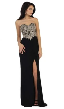 Formal Gowns May Queen - Appliqued Prom Gown With Slit