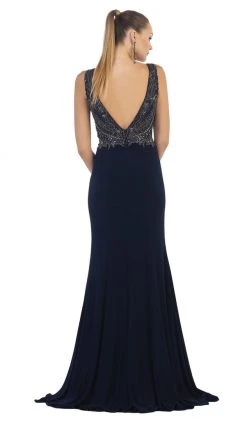 May Queen - Bateau Neck Beaded Jersey Evening Gown Formal Gowns