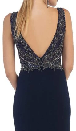 May Queen - Bateau Neck Beaded Jersey Evening Gown Formal Gowns