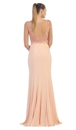 May Queen - Bateau Neck Beaded Jersey Evening Gown Formal Gowns