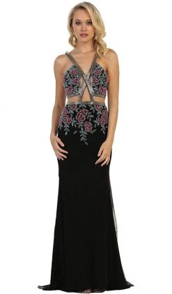 May Queen - Beaded And Embroidered Sleeveless Sheath Evening Gown Formal Gowns