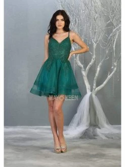 Cocktail Dresses May Queen - Beaded Embellished Tiered Tulle Cocktail Dress MQ1816 - 1 Pc Hunter-Green In Size 20 Available