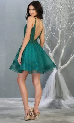 Cocktail Dresses May Queen - Beaded Embellished Tiered Tulle Cocktail Dress MQ1816 - 1 Pc Hunter-Green In Size 20 Available