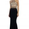 May Queen - Beaded Halter Neckline Illusion Jersey Prom Dress