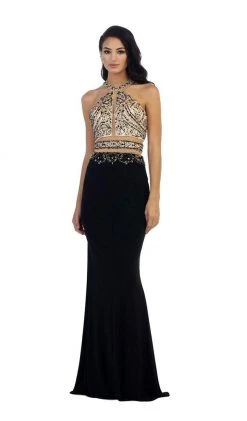 May Queen - Beaded Halter Neckline Illusion Jersey Prom Dress