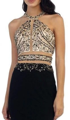 May Queen - Beaded Halter Neckline Illusion Jersey Prom Dress