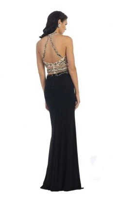 May Queen - Beaded Halter Neckline Illusion Jersey Prom Dress 8 May Queen - Beaded Halter Neckline Illusion Jersey Prom Dress
