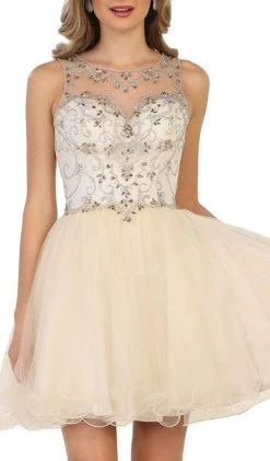 May Queen - Beaded Illusion Cocktail Dress Cocktail Dresses