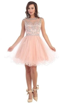 May Queen - Beaded Illusion Tulle Cocktail Dress Formal Gowns