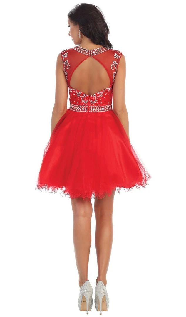 May Queen - Beaded Illusion Tulle Cocktail Dress Formal Gowns 12 May Queen - Beaded Illusion Tulle Cocktail Dress Formal Gowns