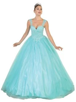 May Queen - Beaded Lace Plunging Sweetheart Quinceanera Ballgown Formal Gowns