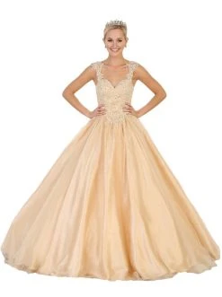 May Queen - Beaded Lace Plunging Sweetheart Quinceanera Ballgown Formal Gowns
