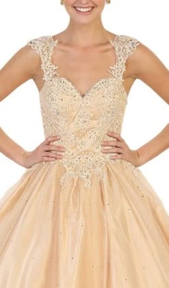 May Queen - Beaded Lace Plunging Sweetheart Quinceanera Ballgown Formal Gowns