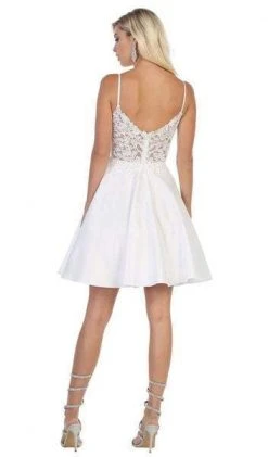 May Queen - Beaded Lace V-Neck A-Line Short Party Dress MQ1652 Cocktail Dresses