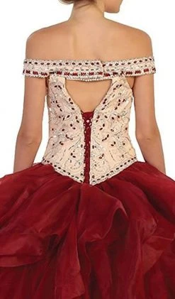 May Queen - Beaded Off-Shoulder Ruffled Quinceanera Ballgown Formal Gowns