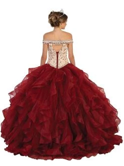 May Queen - Beaded Off-Shoulder Ruffled Quinceanera Ballgown Formal Gowns
