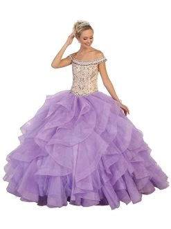May Queen - Beaded Off-Shoulder Ruffled Quinceanera Ballgown Formal Gowns