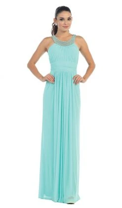 Formal Gowns May Queen - Beaded Yoke Scoop Neck A-Line Bridesmaid Dress