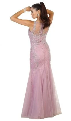 Formal Gowns May Queen - Bedazzled Illusion Bateau Trumpet Prom Dress