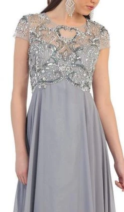 May Queen - Bejeweled Cap Sleeve Illusion Scoop Evening Dress