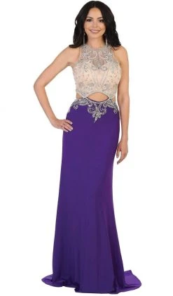 May Queen - Bejeweled Illusion Halter Evening Dress