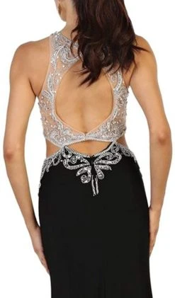 May Queen - Bejeweled Illusion Halter Evening Dress