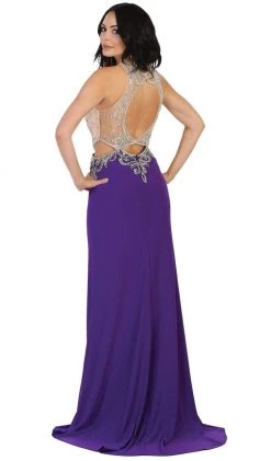May Queen - Bejeweled Illusion Halter Evening Dress