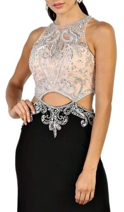 May Queen - Bejeweled Illusion Halter Evening Dress