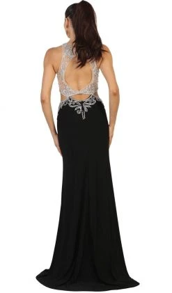 May Queen - Bejeweled Illusion Halter Evening Dress