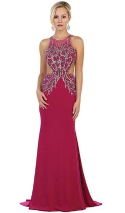 May Queen - Bejeweled Illusion Halter Sheath Evening Dress Formal Gowns
