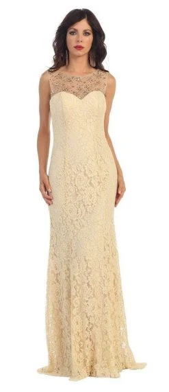 May Queen Bridal - MQ1218 Embellished Sheer Bateau Sheath Dress Formal Gowns