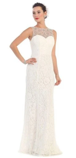 May Queen Bridal - MQ1218 Embellished Sheer Bateau Sheath Dress Formal Gowns