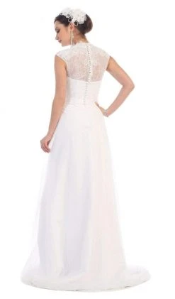 Formal Gowns May Queen Bridal - RQ-7380 Lace Cap Sleeves Bridal Dress