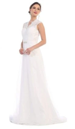 Formal Gowns May Queen Bridal - RQ-7380 Lace Cap Sleeves Bridal Dress