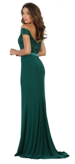 May Queen Bridal - RQ7525 Embellished Off-Shoulder Sheath Dress 9 May Queen Bridal - RQ7525 Embellished Off-Shoulder Sheath Dress