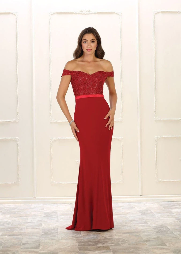 May Queen Bridal - RQ7525 Embellished Off-Shoulder Sheath Dress 4 May Queen Bridal - RQ7525 Embellished Off-Shoulder Sheath Dress