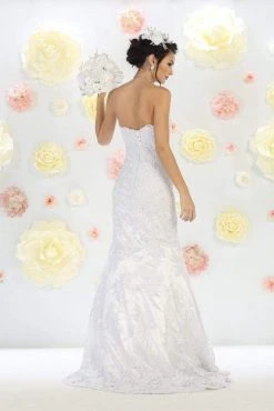 Formal Gowns May Queen Bridal - Strapless Beaded Lace Applique Mermaid Dress RQ7468