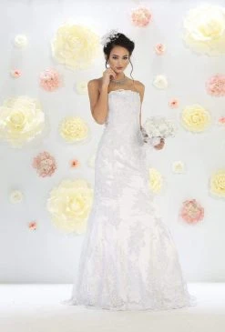 Formal Gowns May Queen Bridal - Strapless Beaded Lace Applique Mermaid Dress RQ7468