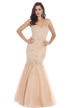 May Queen Bridal - Strapless Mermaid Dress With Embellished Lace Appliqued Bodice RQ7248 Formal Gowns