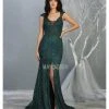 May Queen - Cap Sleeve Front Slit Formal Dress RQ7812 - 1 Pc Hunter Green In Size 10 Available