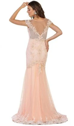 Formal Gowns May Queen - Cap Sleeve Rhinestone Embellished Evening Gown