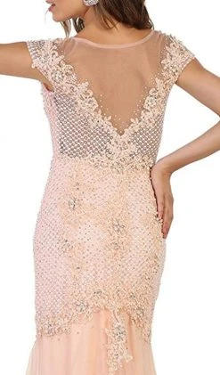 Formal Gowns May Queen - Cap Sleeve Rhinestone Embellished Evening Gown