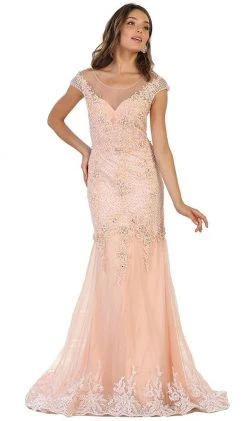 Formal Gowns May Queen - Cap Sleeve Rhinestone Embellished Evening Gown